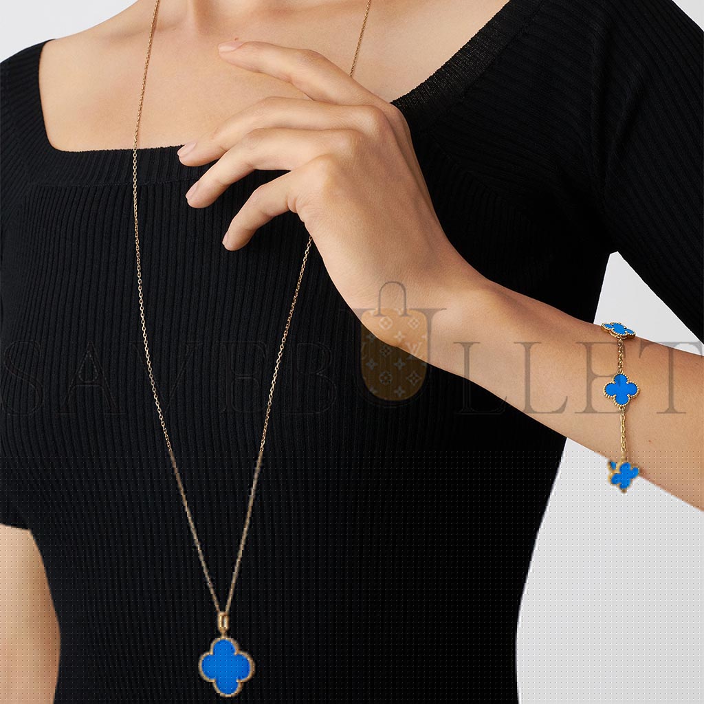 V*n Cl**f & Ar**ls magic alhambra long necklace, 1 motif - yellow gold, agate  vcarp6la00